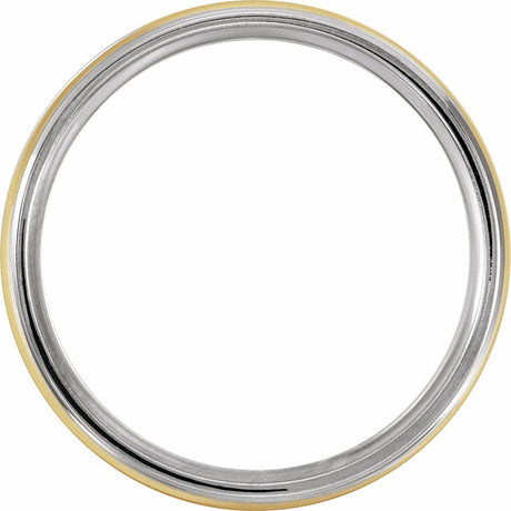 14K White/Yellow/White Gold 6 mm Grooved Comfort-Fit Half Round Band Size 9.5