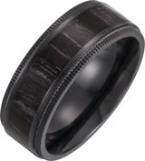 Black Titanium 8 mm Coin-Edge Oak Wood Inlay Comfort-Fit Band Size 9