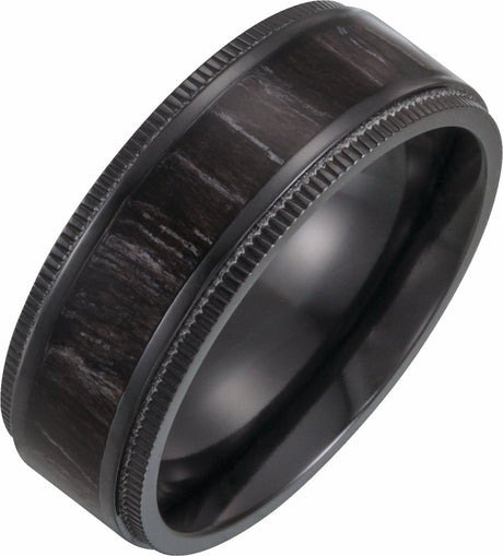 Black Titanium 8 mm Coin-Edge Oak Wood Inlay Comfort-Fit Band Size 7.5