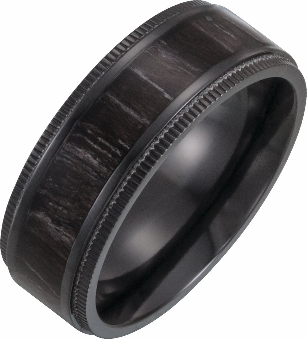 Black Titanium 8 mm Coin-Edge Oak Wood Inlay Comfort-Fit Band Size 7.5