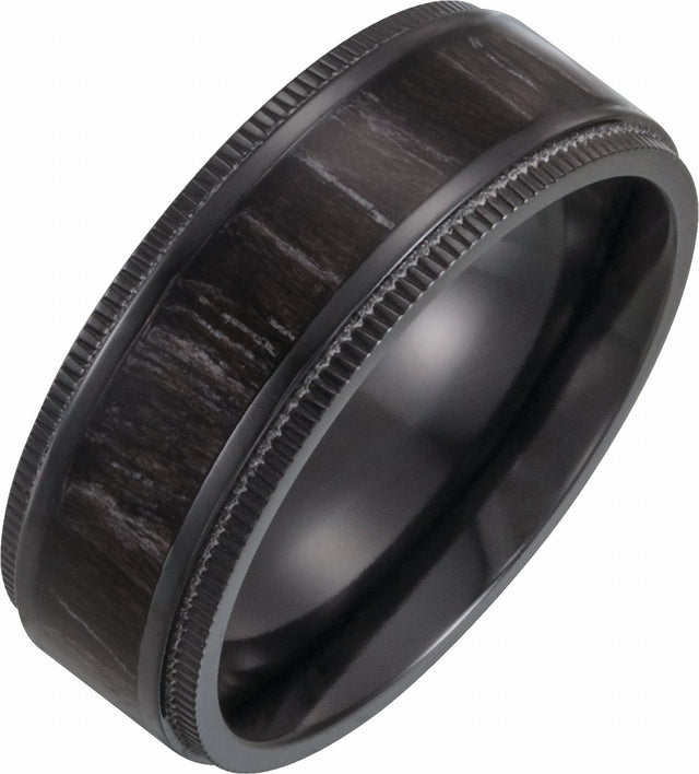 Black Titanium 8 mm Coin-Edge Oak Wood Inlay Comfort-Fit Band Size 7.5