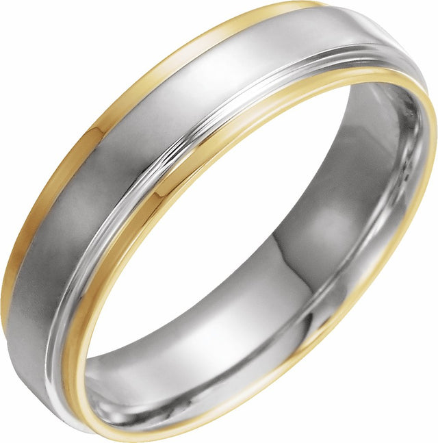 14K Yellow/White Gold Inlay 5.5 mm Flat Comfort-Fit Band Size 11