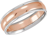 14K White/Rose/White Gold 6 mm Grooved Comfort-Fit Half Round Band Size 10