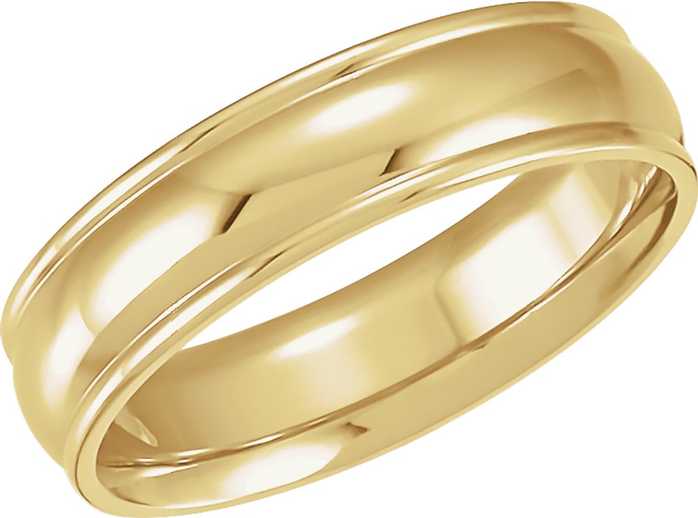 14K Yellow Gold 6 mm Grooved Comfort-Fit Half Round Band Size 10.5