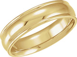 14K Yellow Gold 6 mm Grooved Comfort-Fit Half Round Band Size 10.5