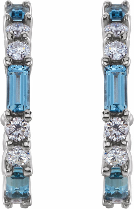 14K White Gold Natural Aquamarine & 1/2 CTW Natural Diamond 17.2 mm Hoop Earrings