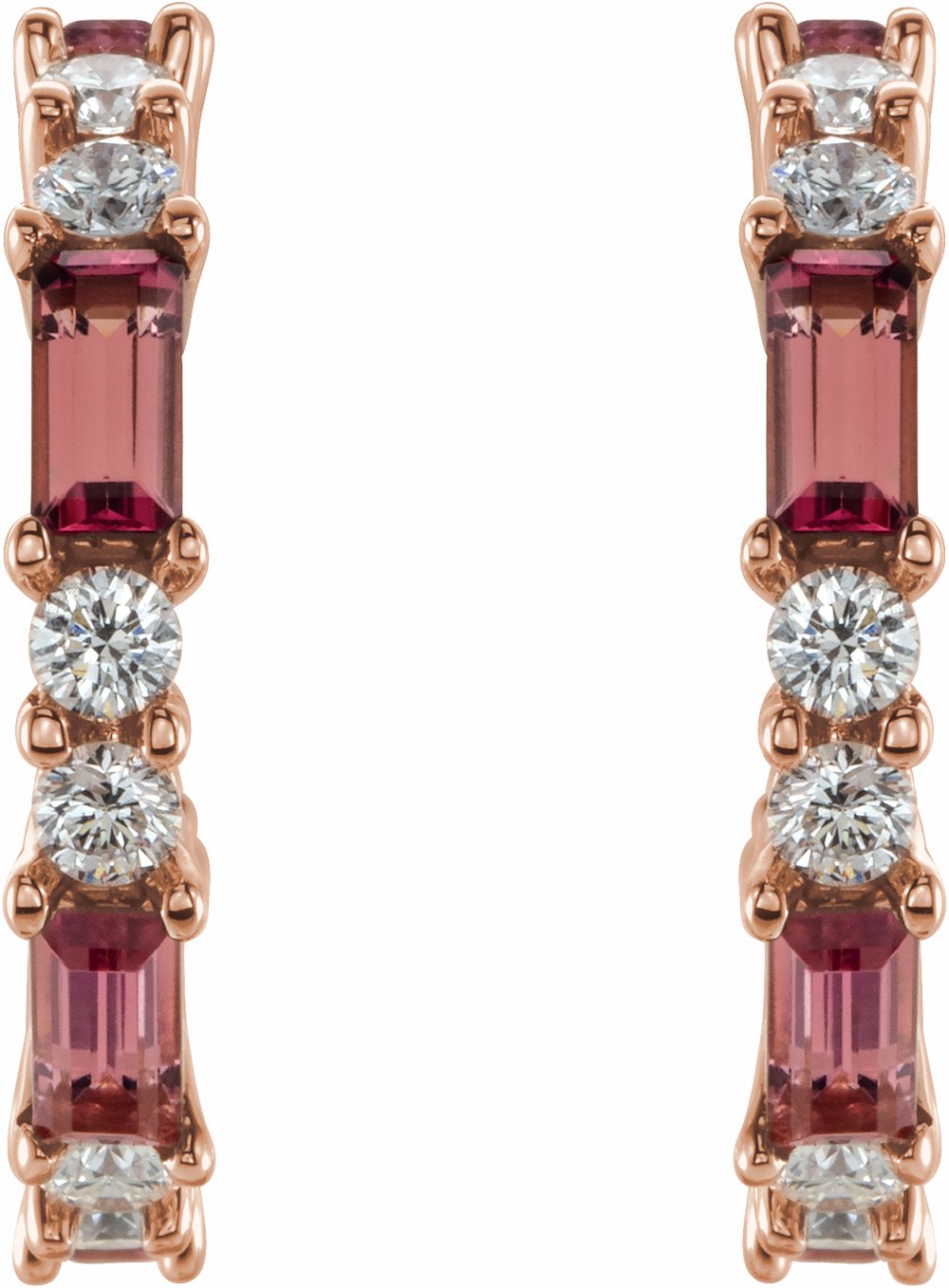 14K Rose Natural Pink Tourmaline & 1/2 CTW Natural Diamond Earrings