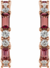 14K Rose Natural Pink Tourmaline & 1/2 CTW Natural Diamond Earrings