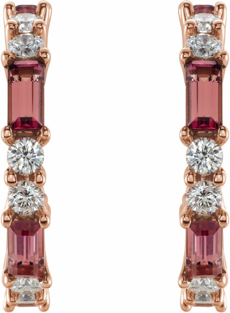 14K Rose Natural Pink Tourmaline & 1/2 CTW Natural Diamond Earrings