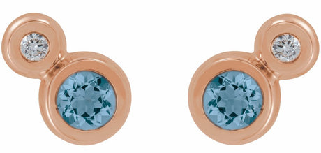 14K Rose 3 mm Natural Aquamarine & .03 CTW Natural Diamond Earrings