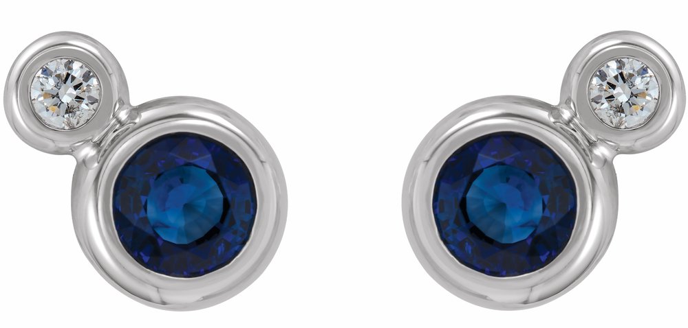 14K White 3 mm Lab-Grown Blue Sapphire & .03 CTW Natural Diamond Earrings