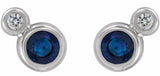 14K White 3 mm Lab-Grown Blue Sapphire & .03 CTW Natural Diamond Earrings