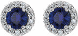 14K White 4 mm Natural Blue Sapphire & 1/8 CTW Natural Diamond Earrings