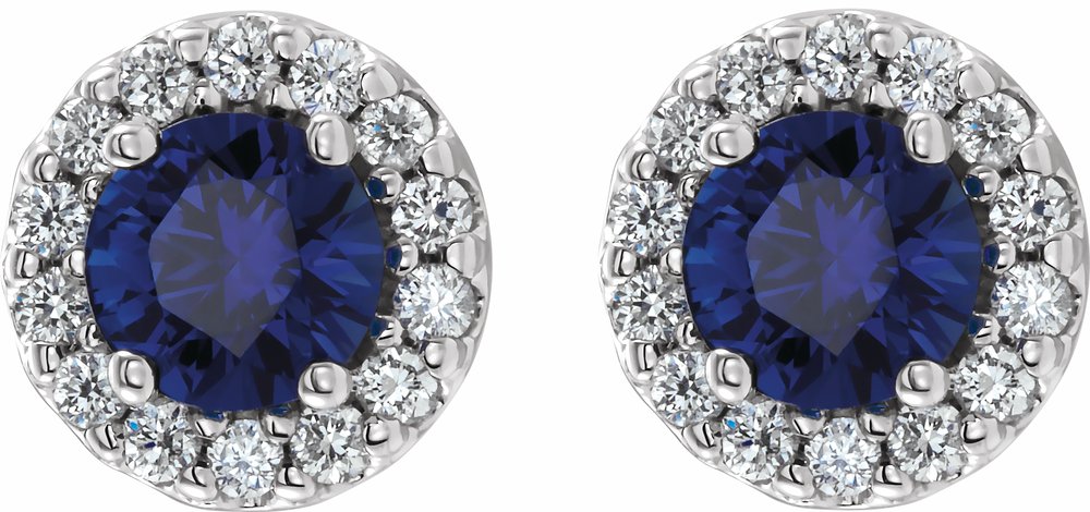 14K White 4 mm Natural Blue Sapphire & 1/8 CTW Natural Diamond Earrings