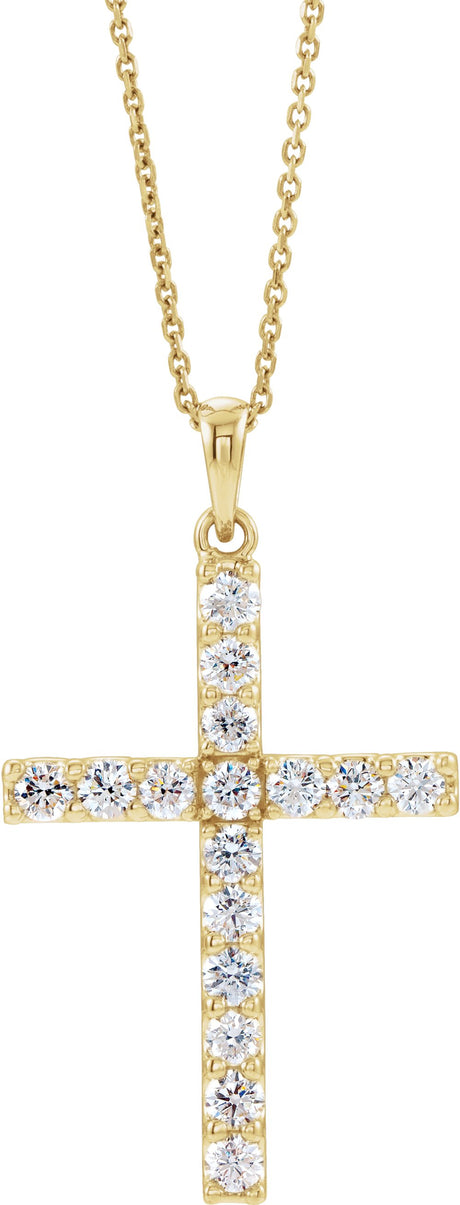 14K Yellow Gold 1 CTW Lab-Grown Diamond Cross 18" Necklace