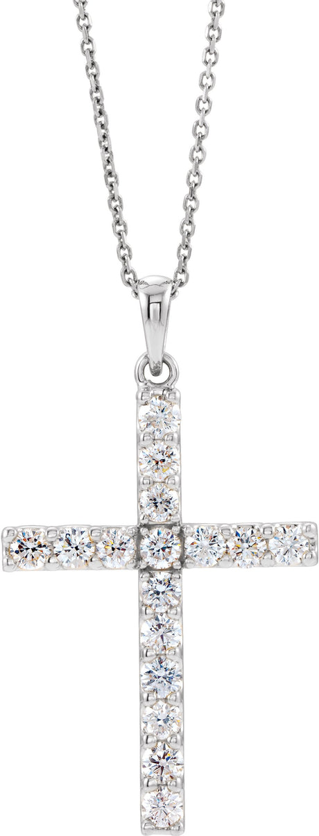 14K White Gold 1/10 CTW Lab-Grown Diamond Cross 18" Necklace