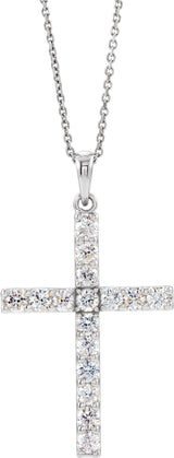 14K White Gold 5/8 CTW Lab-Grown Diamond Cross 18" Necklace