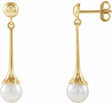 14K Yellow Cultured White Freshwater Pearl Earrings