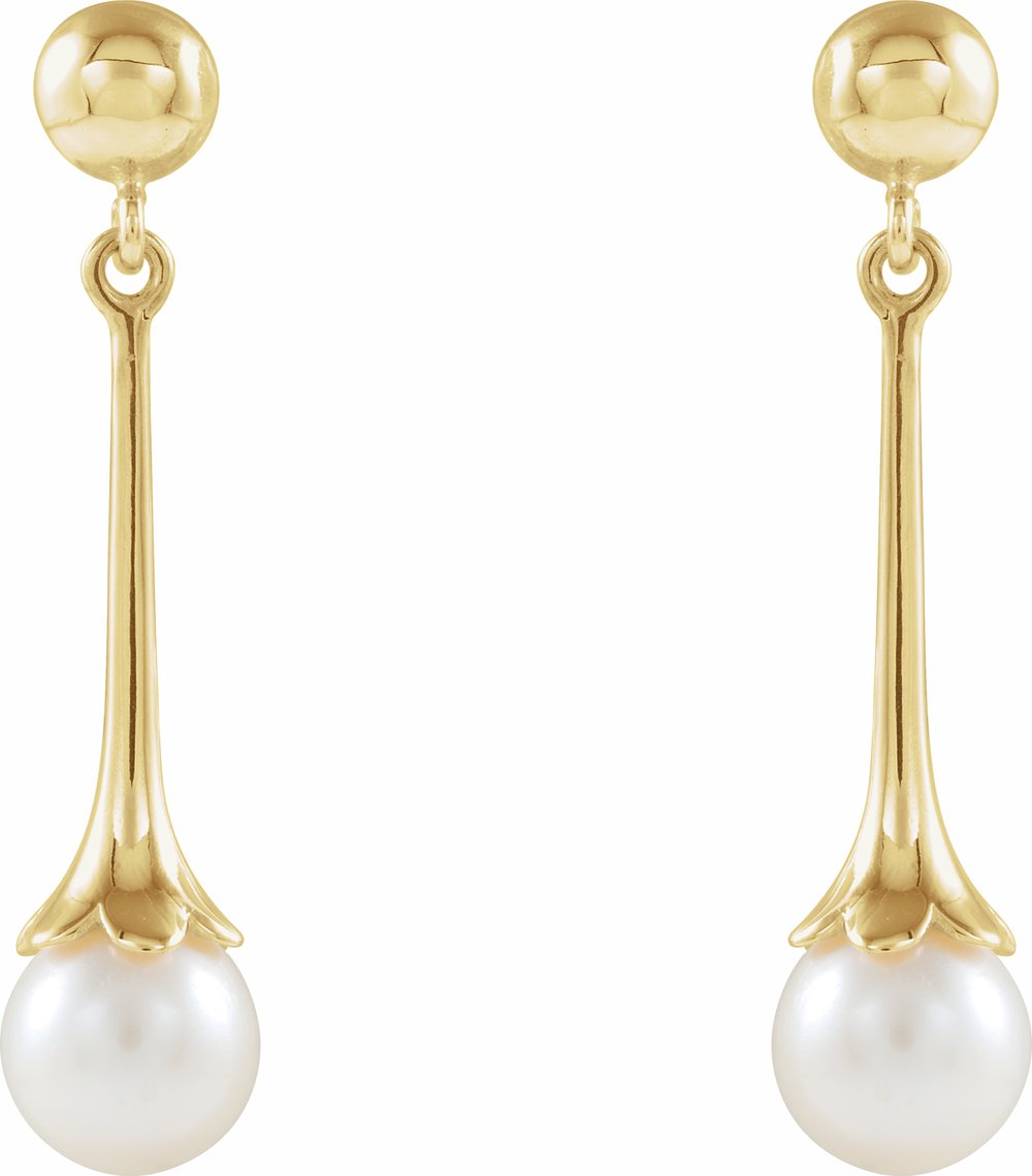 14K Yellow Cultured White Freshwater Pearl Earrings