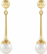 14K Yellow Cultured White Freshwater Pearl Earrings