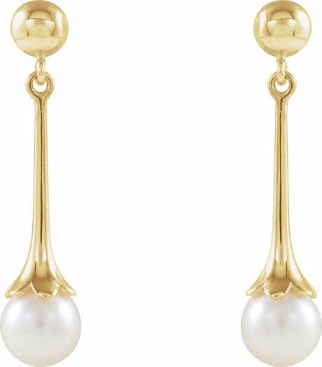 14K Yellow Cultured White Freshwater Pearl Earrings