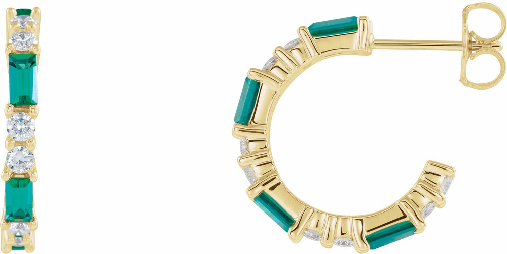 14K Yellow Gold Lab-Grown Emerald & 1/2 CTW Natural Diamond 17.2 mm Hoop Earrings