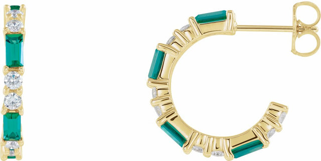 14K Yellow Gold Lab-Grown Emerald & 1/2 CTW Natural Diamond 17.2 mm Hoop Earrings