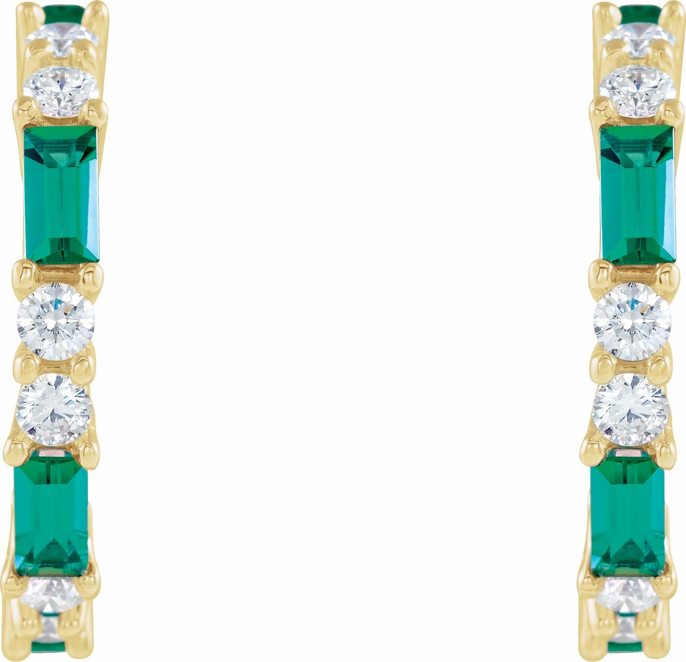 14K Yellow Lab-Grown Emerald & 1/2 CTW Natural Diamond Earrings