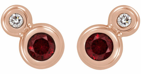 14K Rose 3 mm Natural Mozambique Garnet & .03 CTW Natural Diamond Earrings