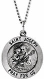 Sterling Silver 25 mm Round St. Joseph Medal 24" Necklace