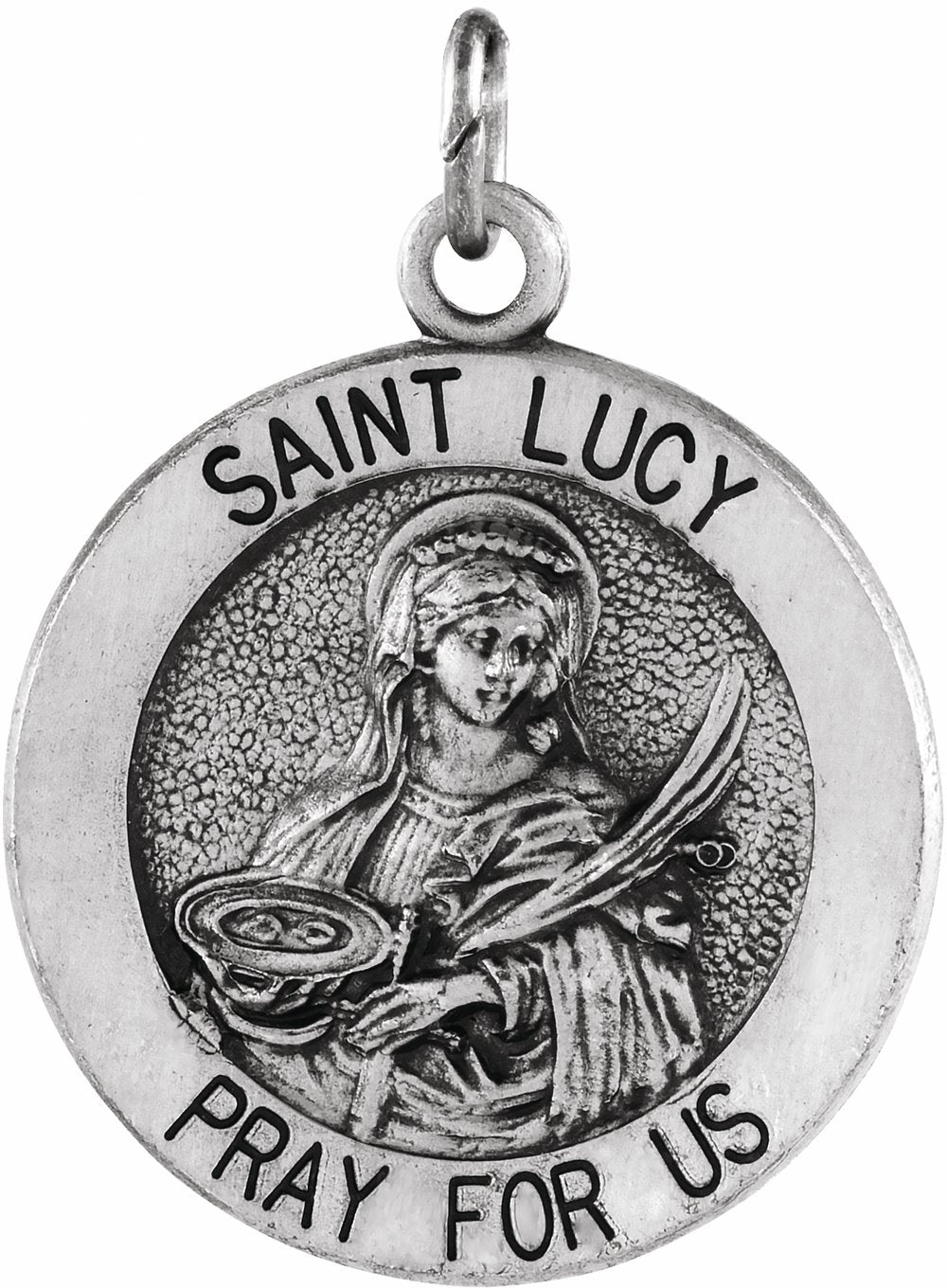 14K White 18 mm Round St. Lucy Medal