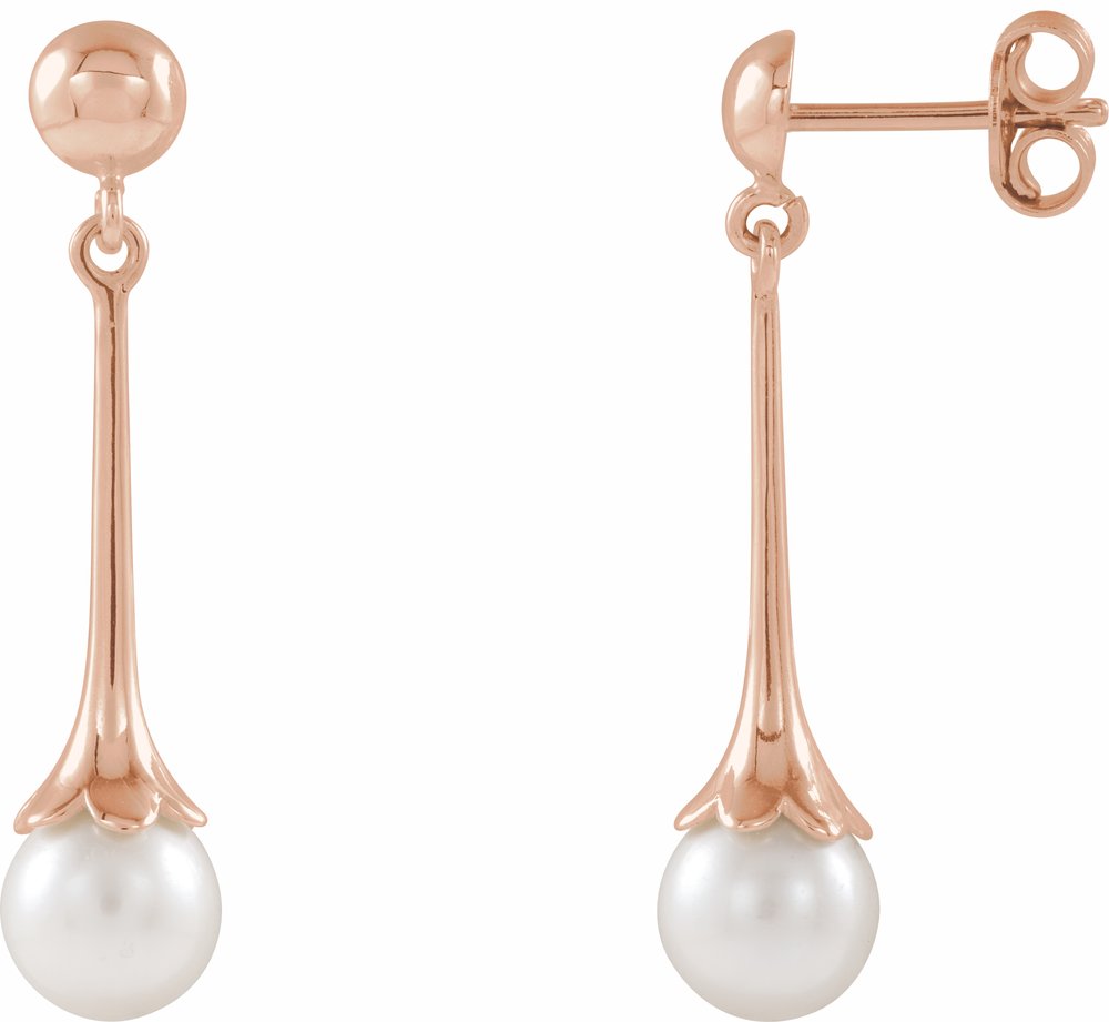 14K Rose Cultured White Freshwater Pearl Earrings