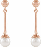 14K Rose Cultured White Freshwater Pearl Earrings