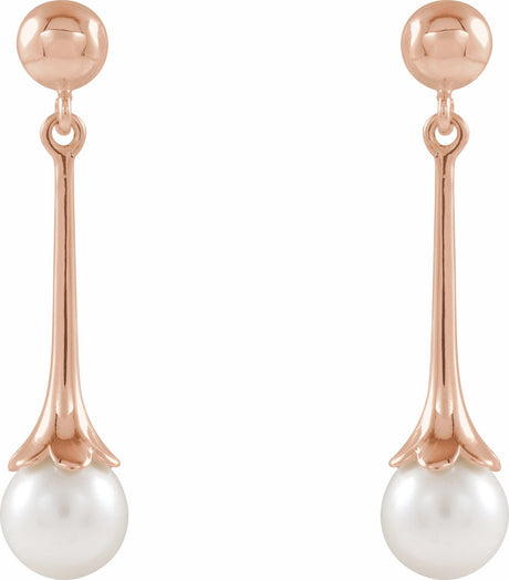 14K Rose Cultured White Freshwater Pearl Earrings