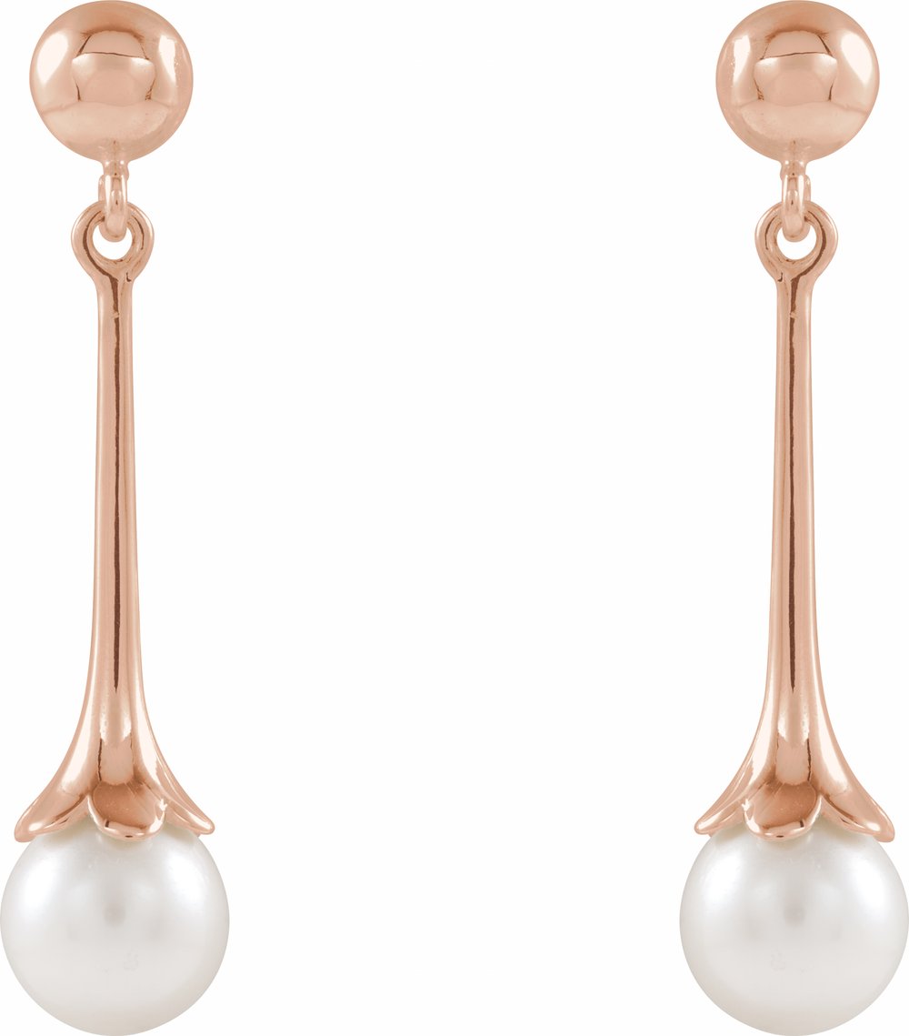 14K Rose Cultured White Freshwater Pearl Earrings