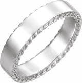 14K White Gold 6 mm Rope Edge Flat Band Size 11