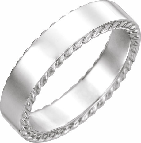 14K White Gold 6 mm Rope Edge Flat Band Size 11
