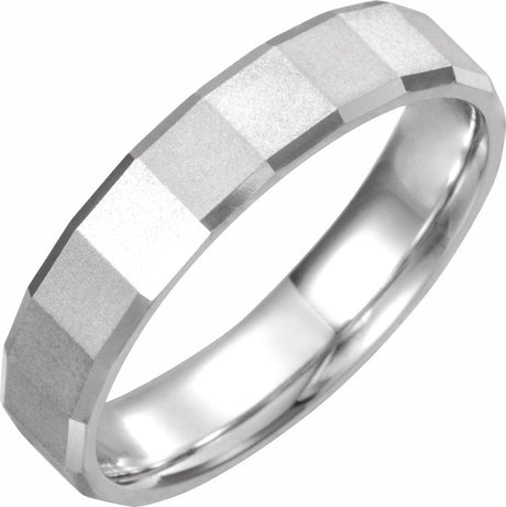 14K White Gold 5 mm Geometric Comfort-Fit Flat Band Size 10