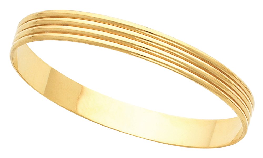 14K Yellow 8 mm Grooved Bangle 7 1/2" Bracelet