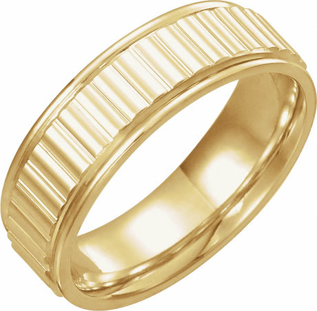 14K Yellow Gold 6 mm Stepped-Edge Grooved Flat Band Size 5.5