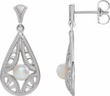 Sterling Silver Cultured White Freshwater Pearl Vintage-Inspired Earrings