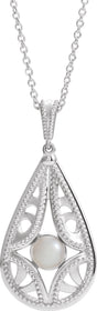 14K White Gold Cultured White Freshwater Pearl Vintage-Inspired 16-18" Necklace