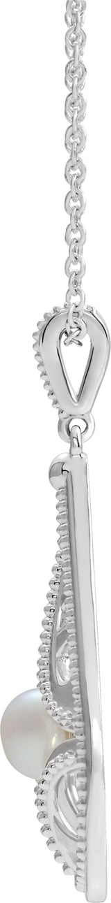14K White Gold Cultured White Freshwater Pearl Vintage-Inspired 16-18" Necklace