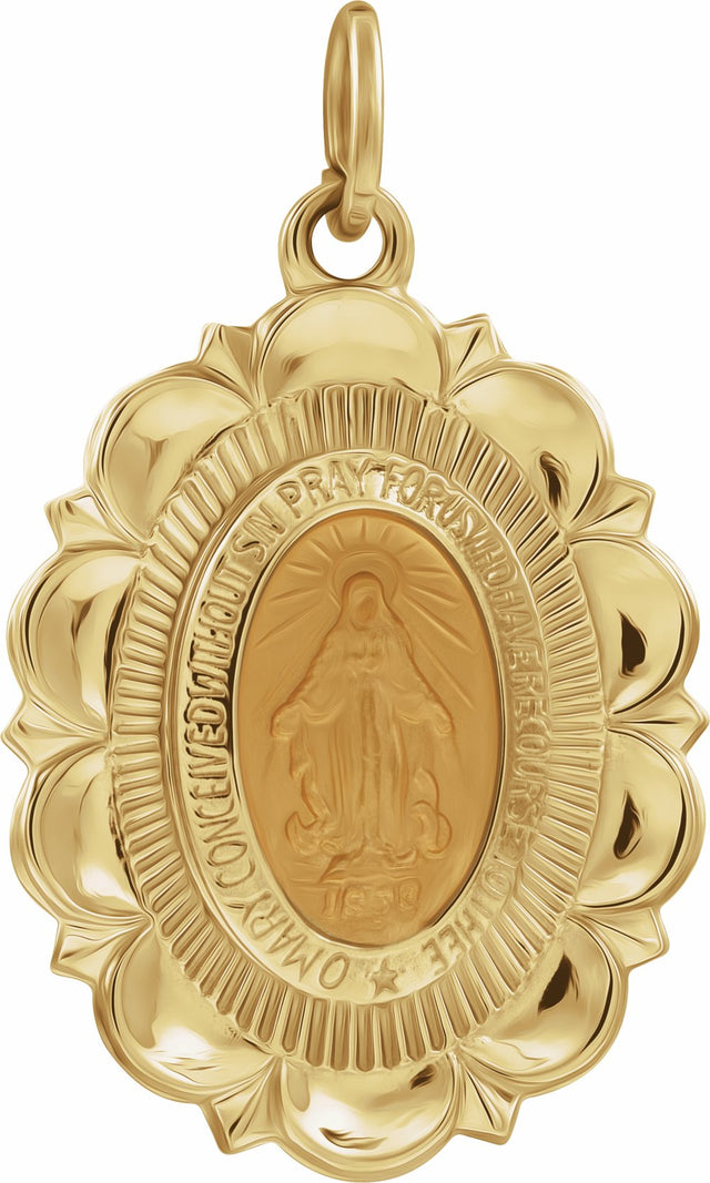 14K Yellow 22x16 mm Oval Miraculous Medal