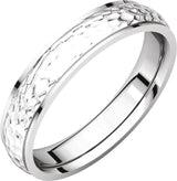 18K White 2 mm Half Round Edge Band with Hammered Texture Size 5