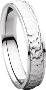 18K White 2 mm Half Round Edge Band with Hammered Texture Size 5