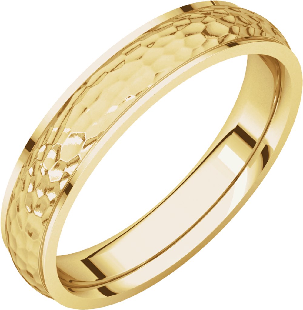 14K Yellow 4 mm Half Round Edge Band with Hammered Texture Size 8