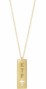 14K Yellow Gold Engravable Pierced Cross Bar 16-18" Necklace