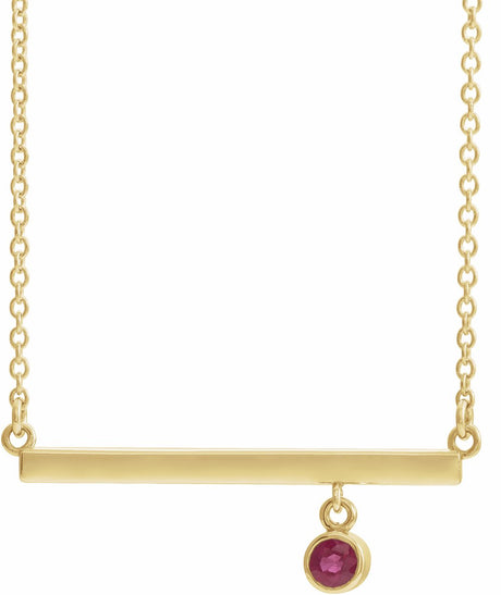 14K Yellow Lab-Grown Ruby Bezel-Set Bar 16" Necklace