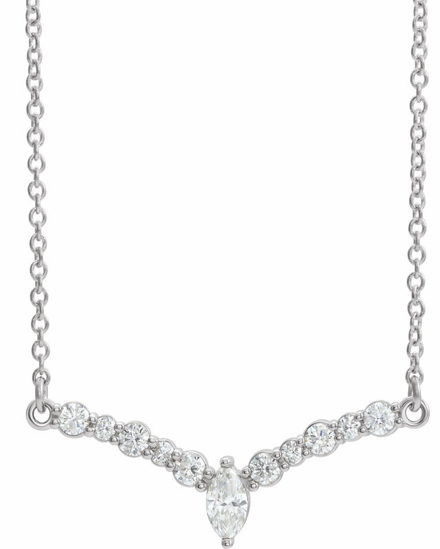 14K White Gold 1/3 CTW Natural Diamond V 18" Necklace